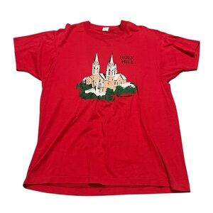 Vintage 80s Screen Stars Red Mens Tee Holy Hill, Wisconsin Graphic Size Large